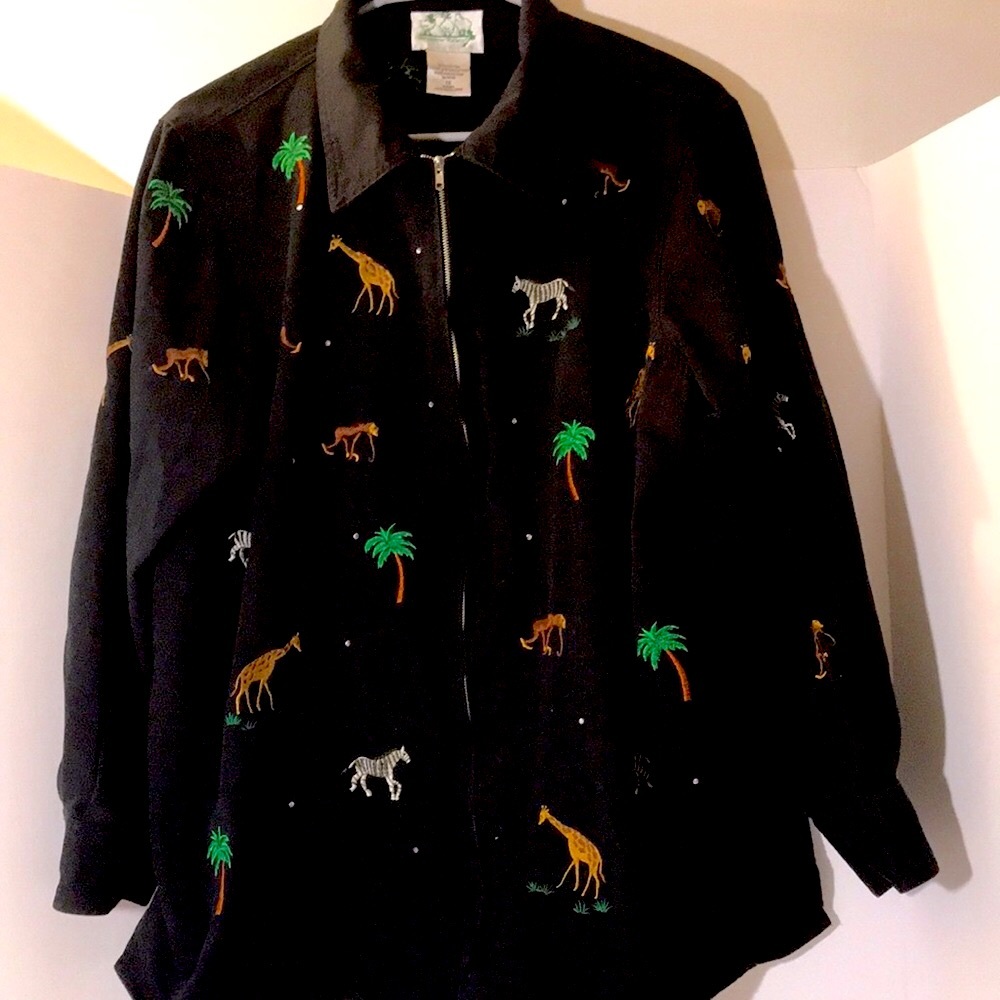 The Quacker Factory jacket size 1x animal print zipper jacket black vintage